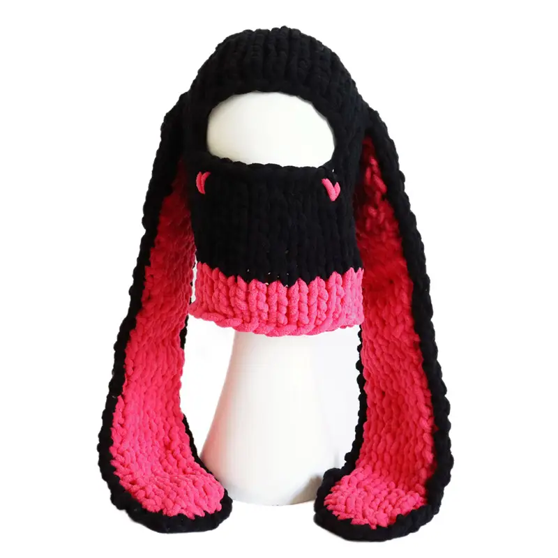 Devil Horn Knitted Warm Headmask with Big Rabbit Ears - Image 3