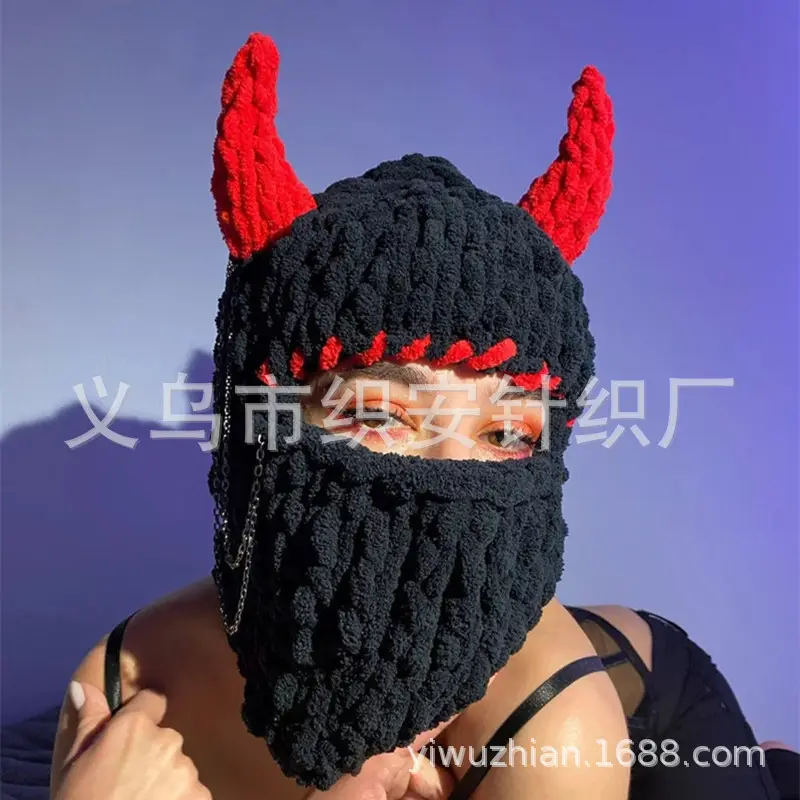 Devil Horn Knitted Warm Headmask with Big Rabbit Ears - Image 5