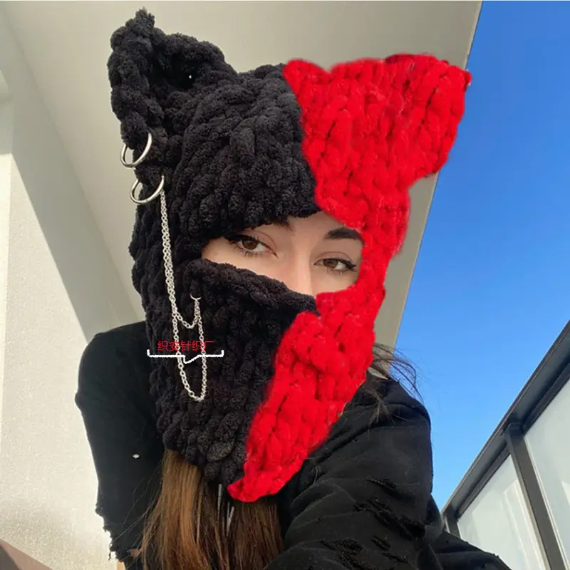 Devil Horn Knitted Warm Headmask with Big Rabbit Ears - Image 8