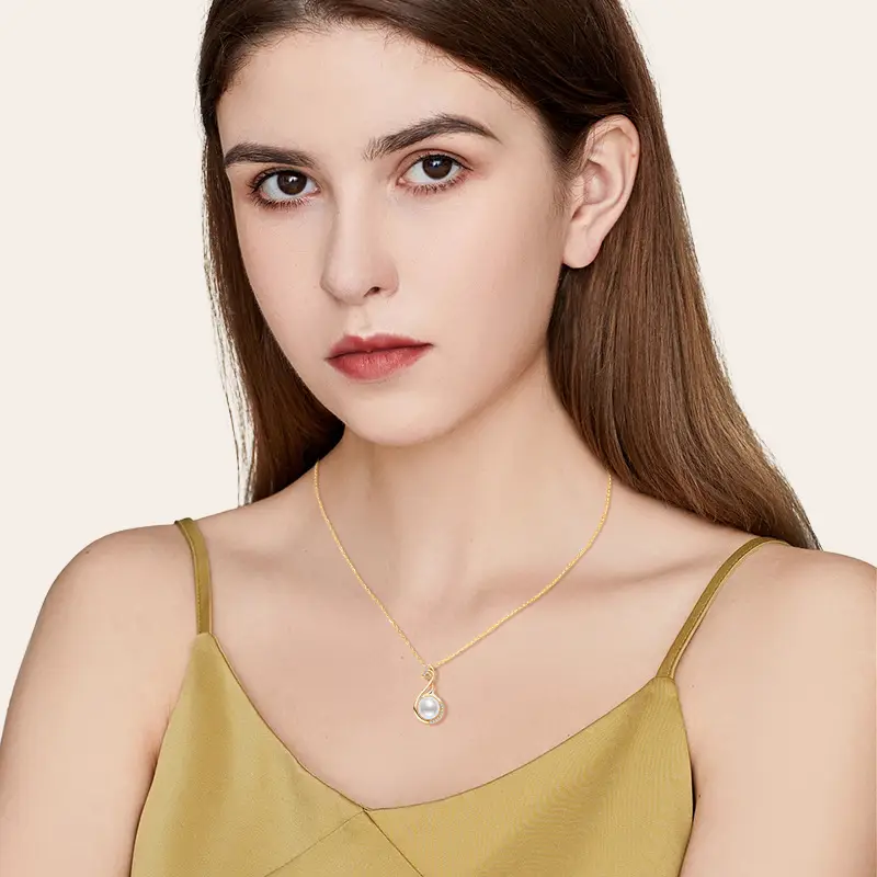14K Gold Pearl Swan Necklace for Women