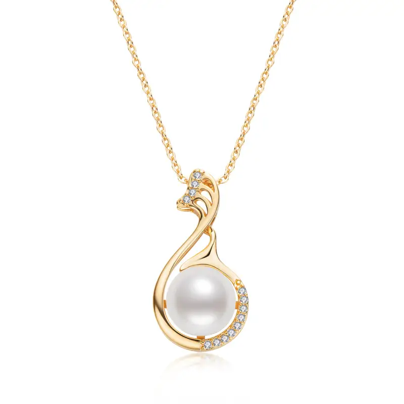 14K Gold Pearl Swan Necklace for Women