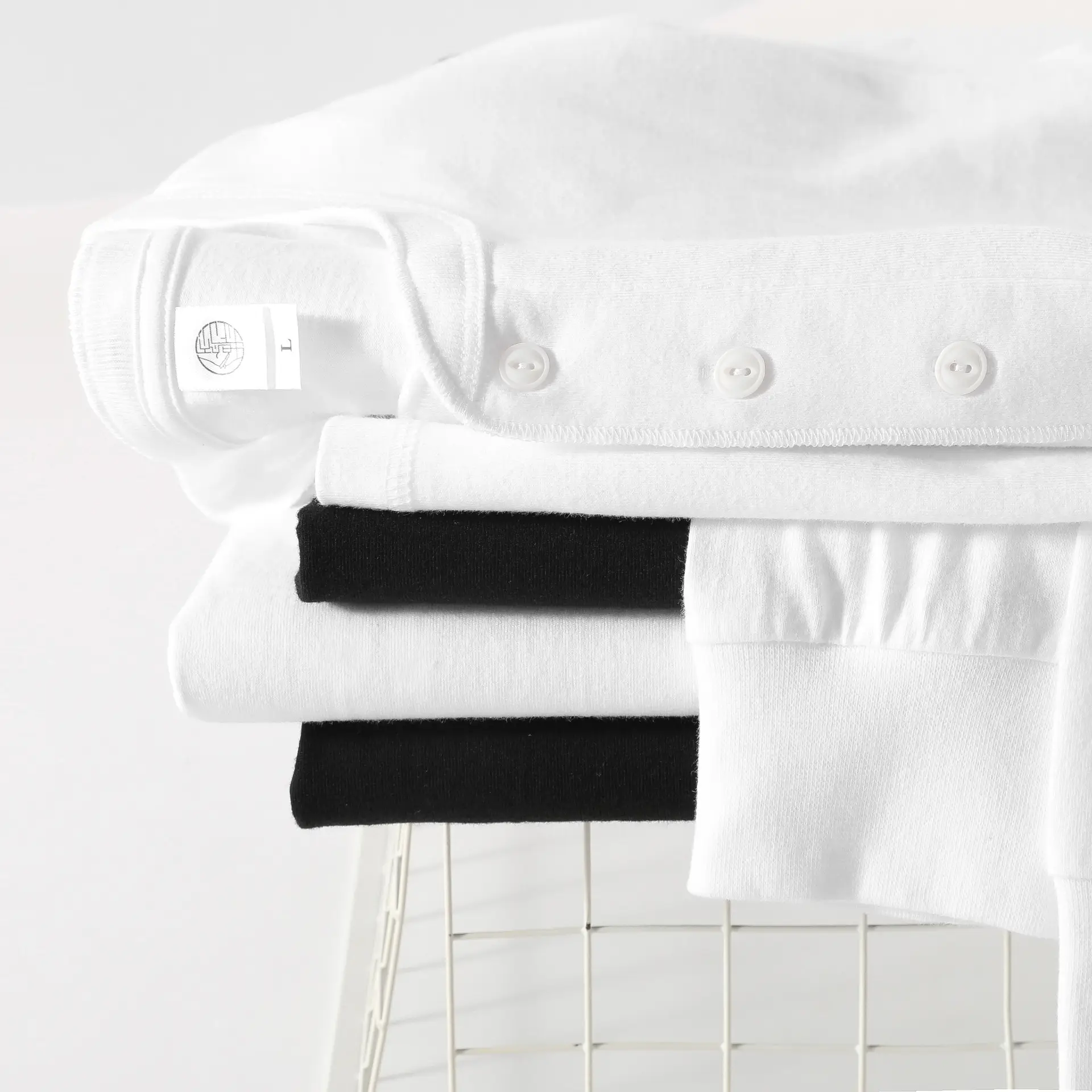 Men's White Henry Collar Long Sleeve T-Shirt 250g