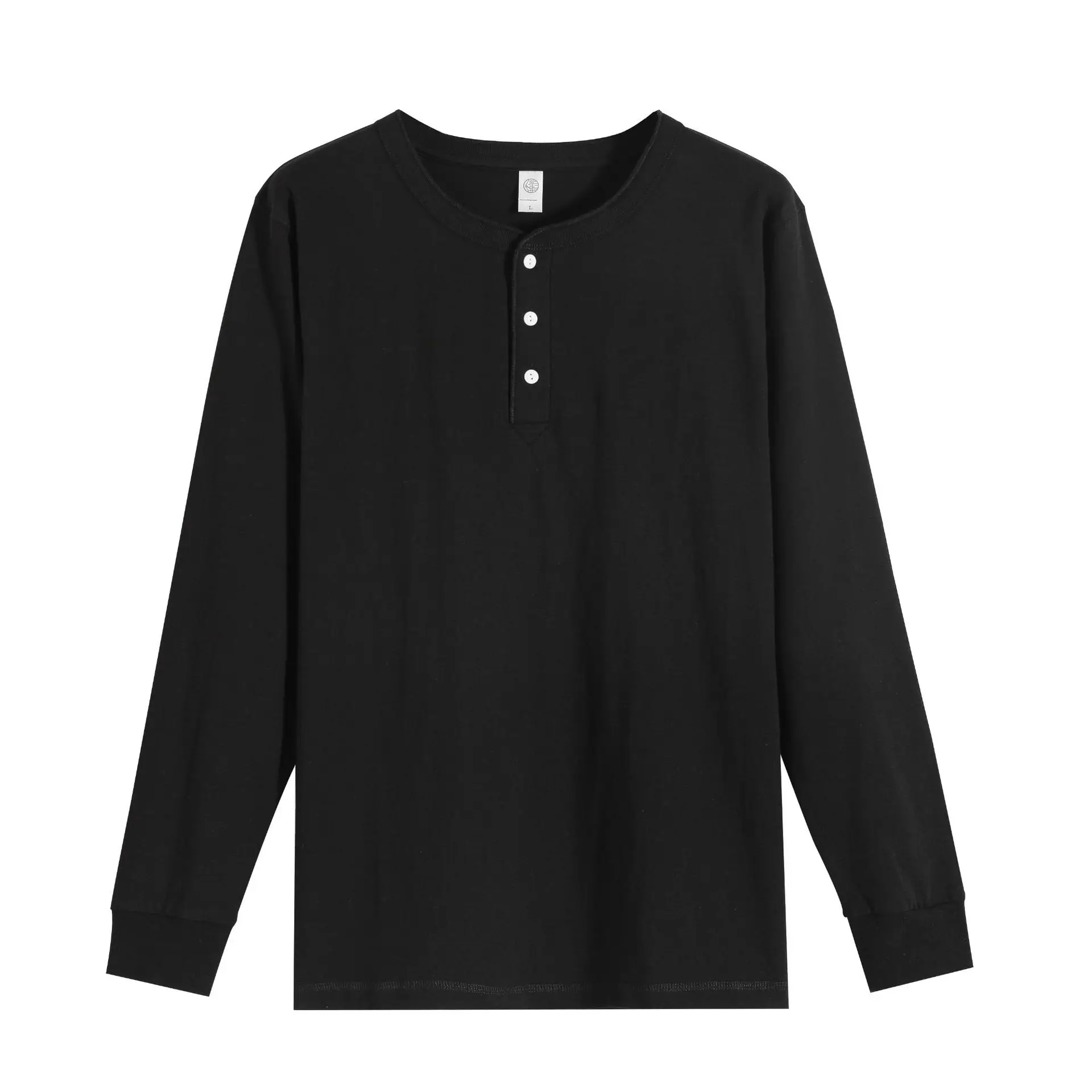 Men's White Henry Collar Long Sleeve T-Shirt 250g
