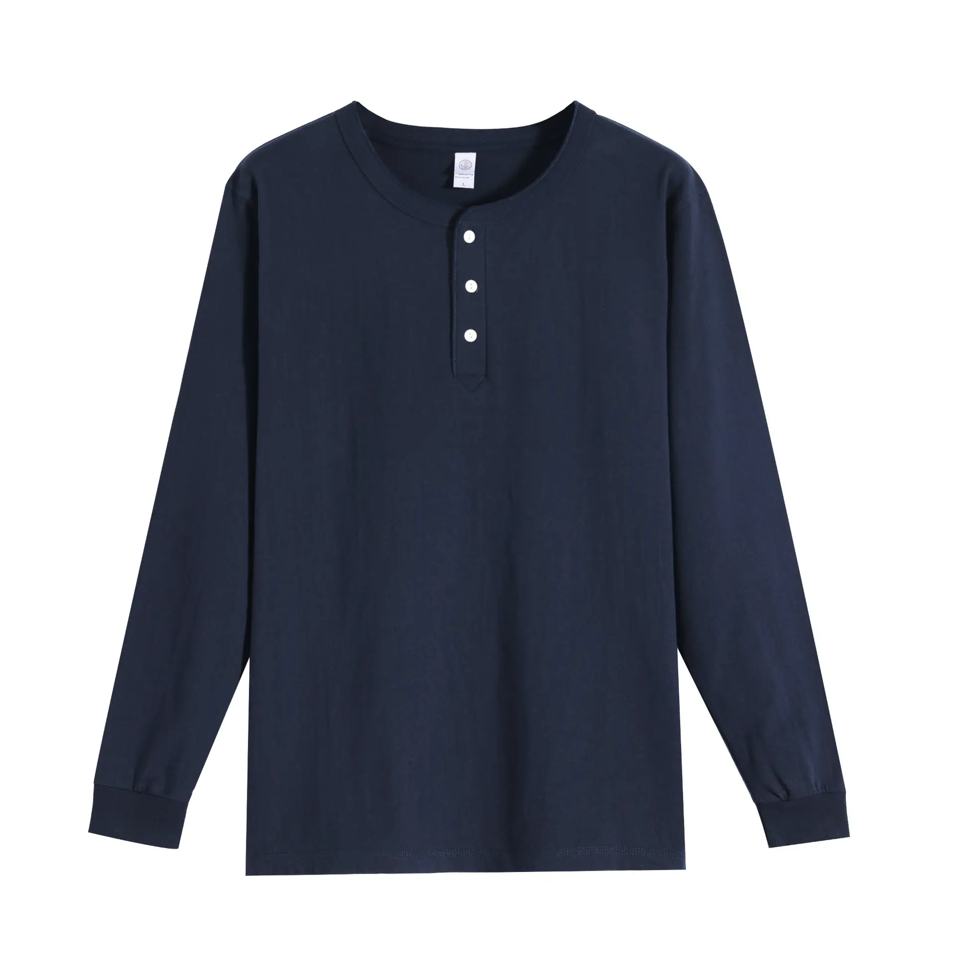 Men's White Henry Collar Long Sleeve T-Shirt 250g