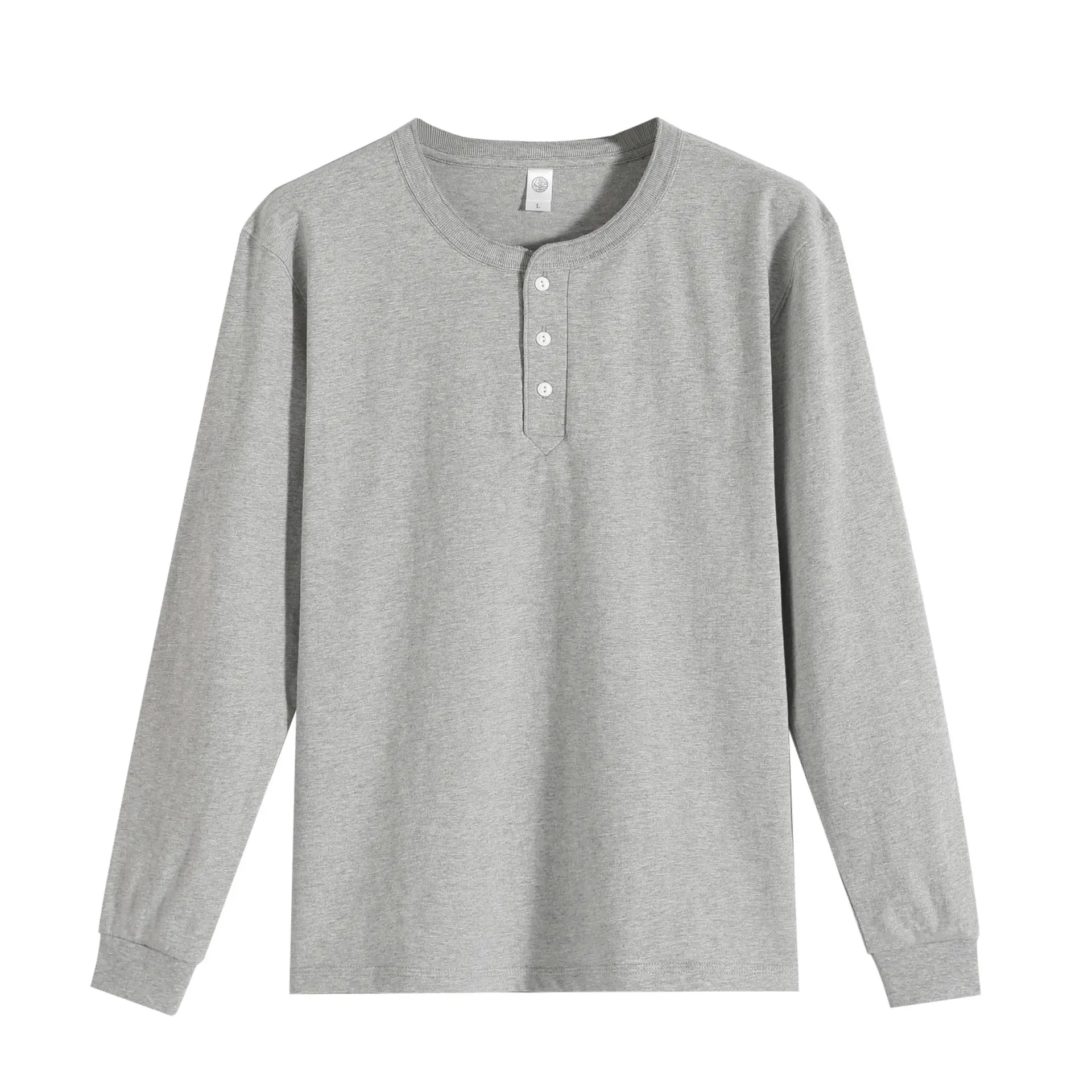 Men's White Henry Collar Long Sleeve T-Shirt 250g