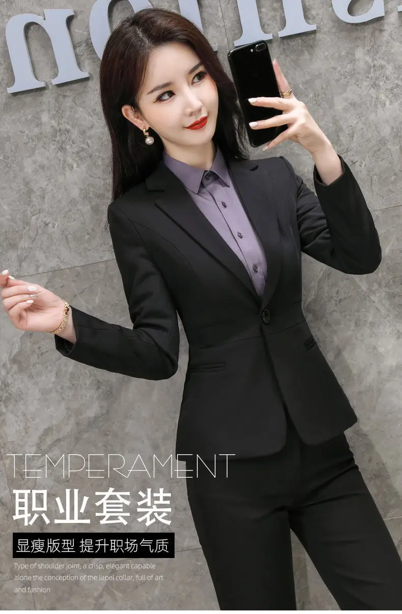 Women's Black College Suit Autumn Winter Professional Work Suit — feature 1