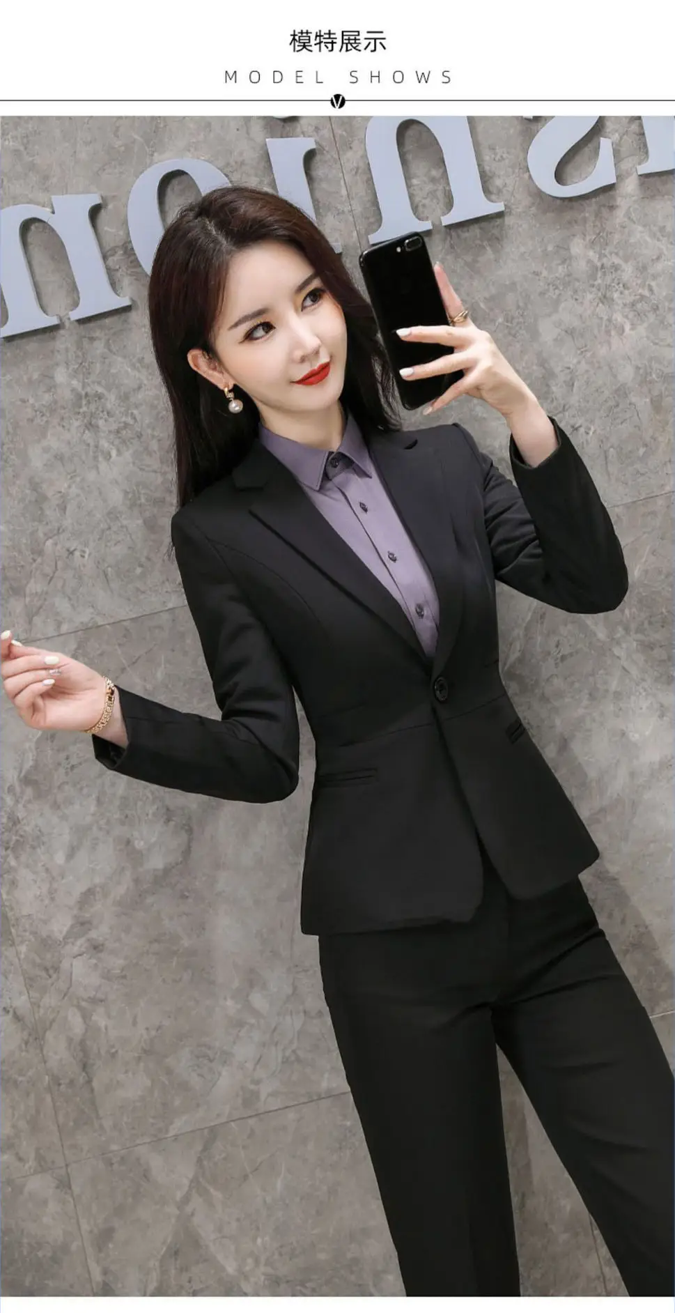 Women's Black College Suit Autumn Winter Professional Work Suit — feature 12