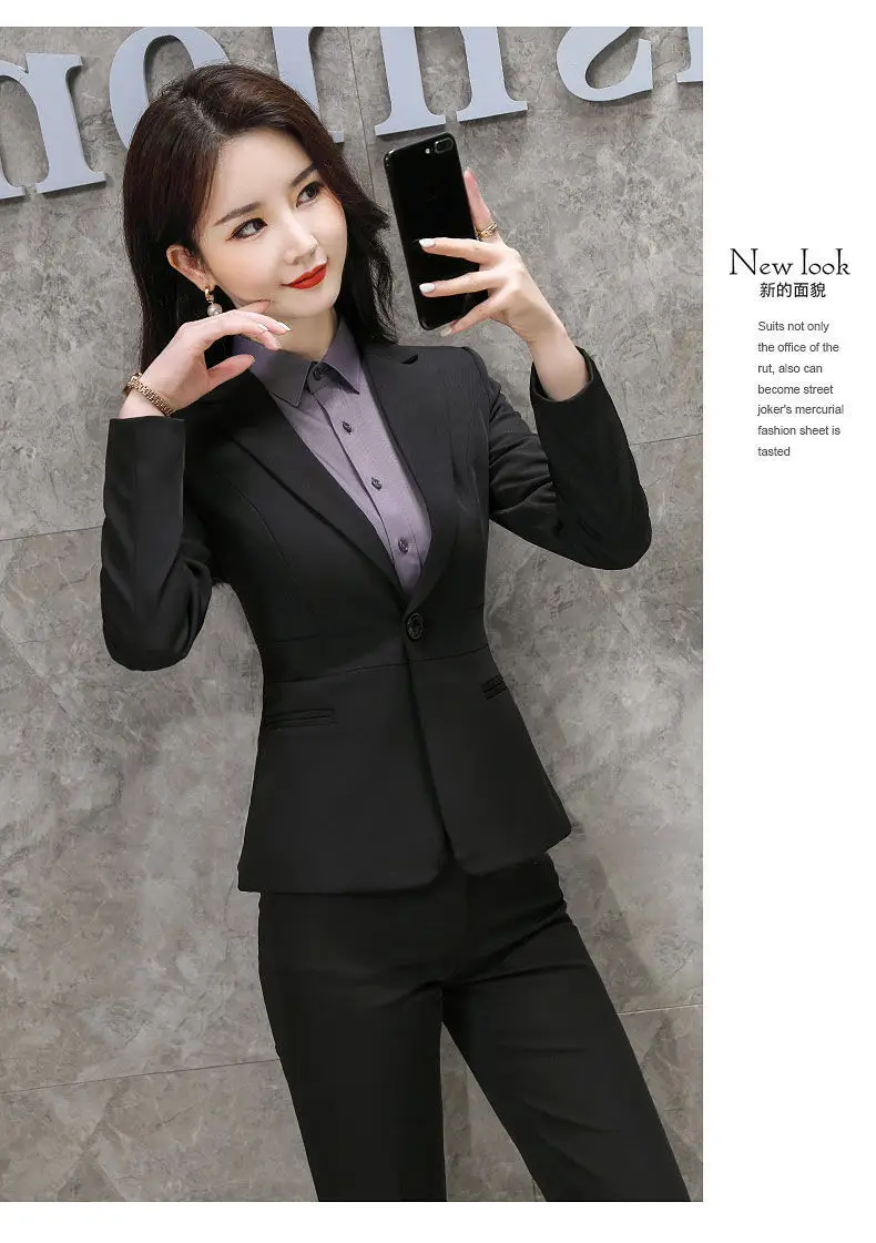 Women's Black College Suit Autumn Winter Professional Work Suit — feature 13