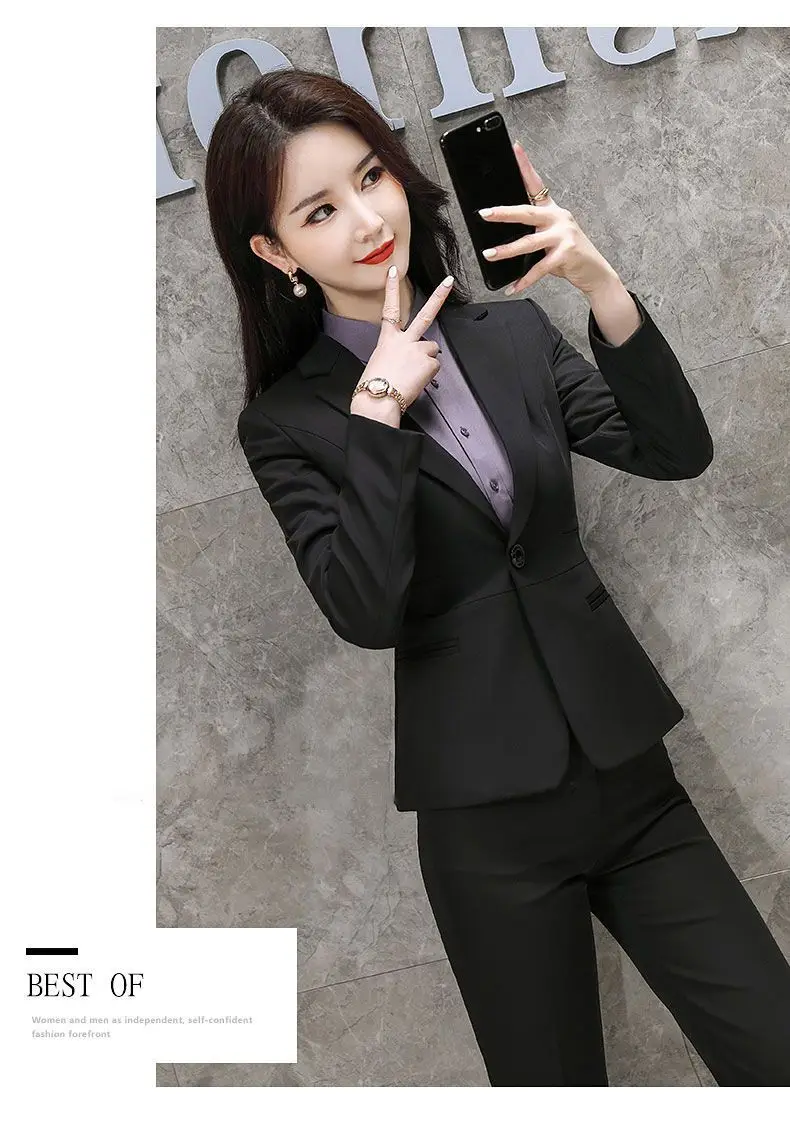 Women's Black College Suit Autumn Winter Professional Work Suit — feature 14