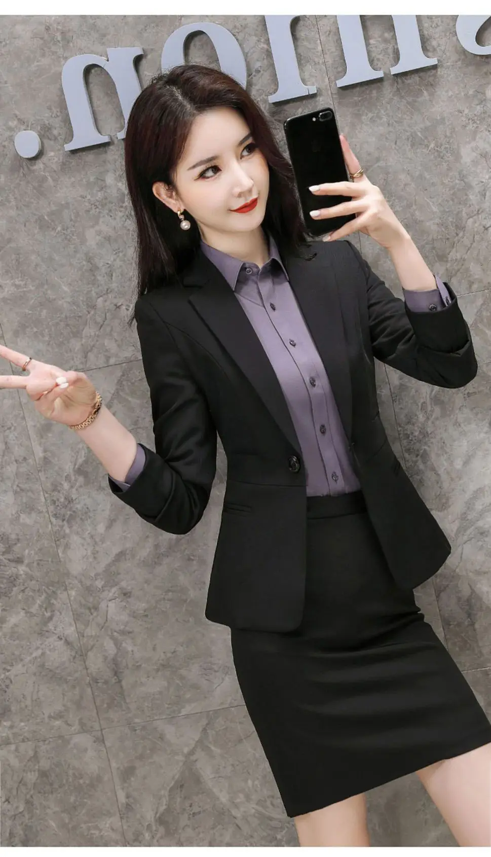 Women's Black College Suit Autumn Winter Professional Work Suit — feature 15