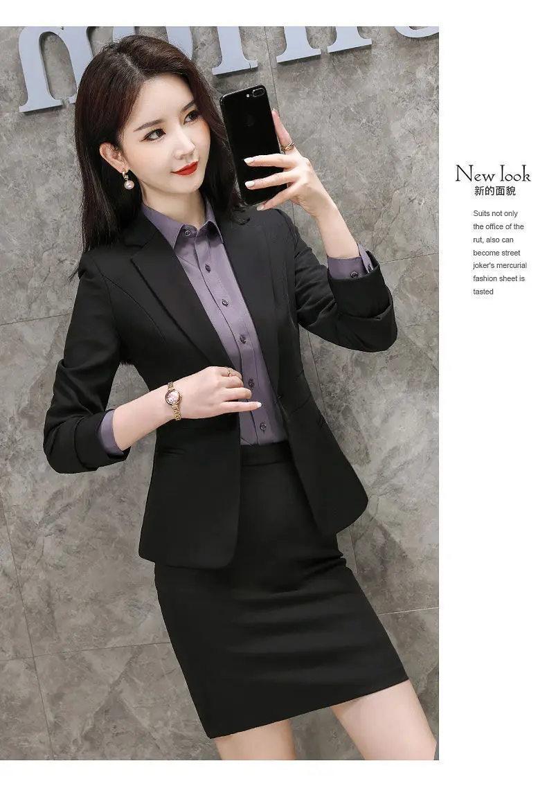 Women's Black College Suit Autumn Winter Professional Work Suit — feature 16