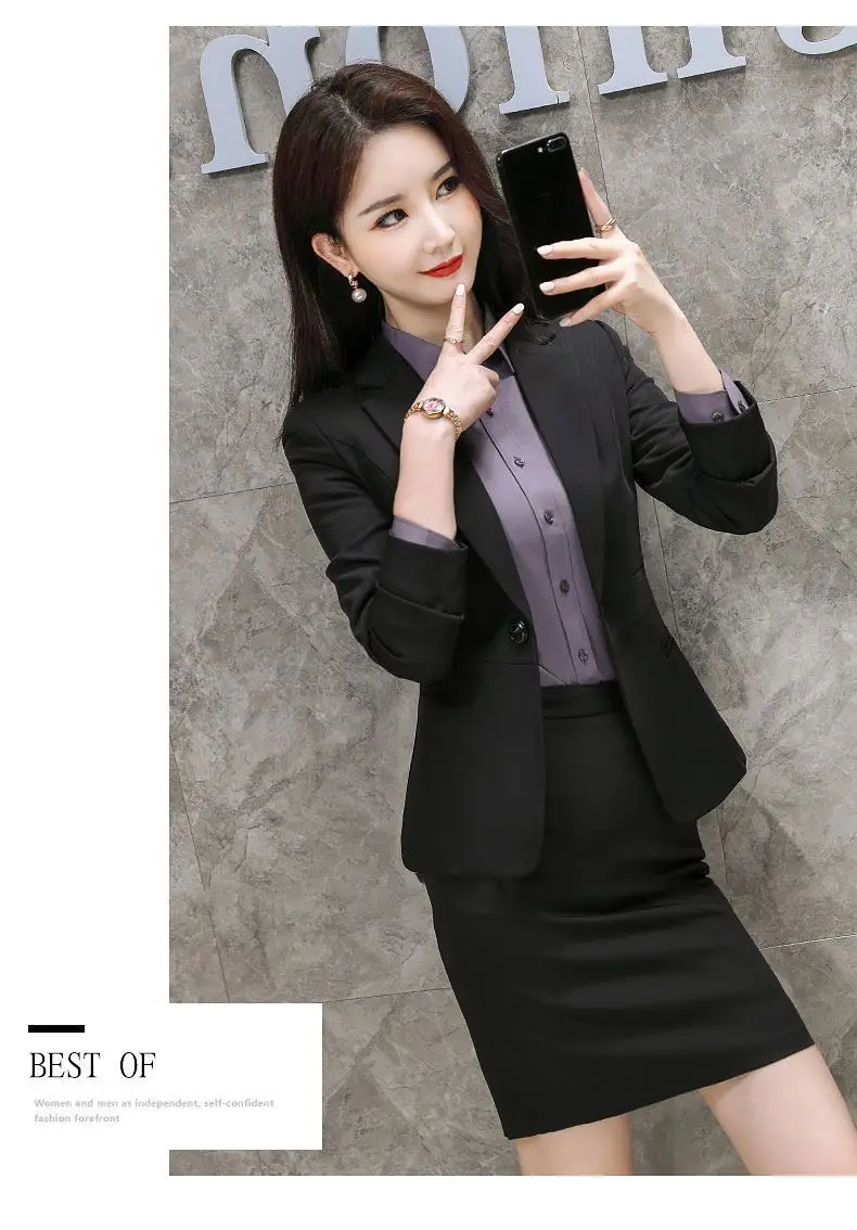 Women's Black College Suit Autumn Winter Professional Work Suit — feature 17