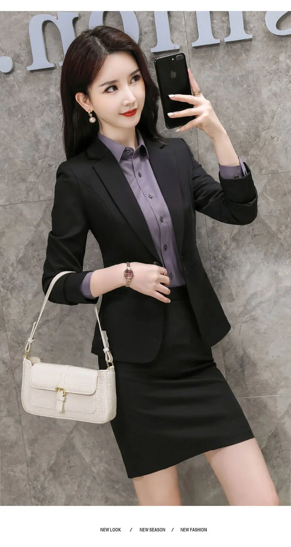 Women's Black College Suit Autumn Winter Professional Work Suit — feature 18