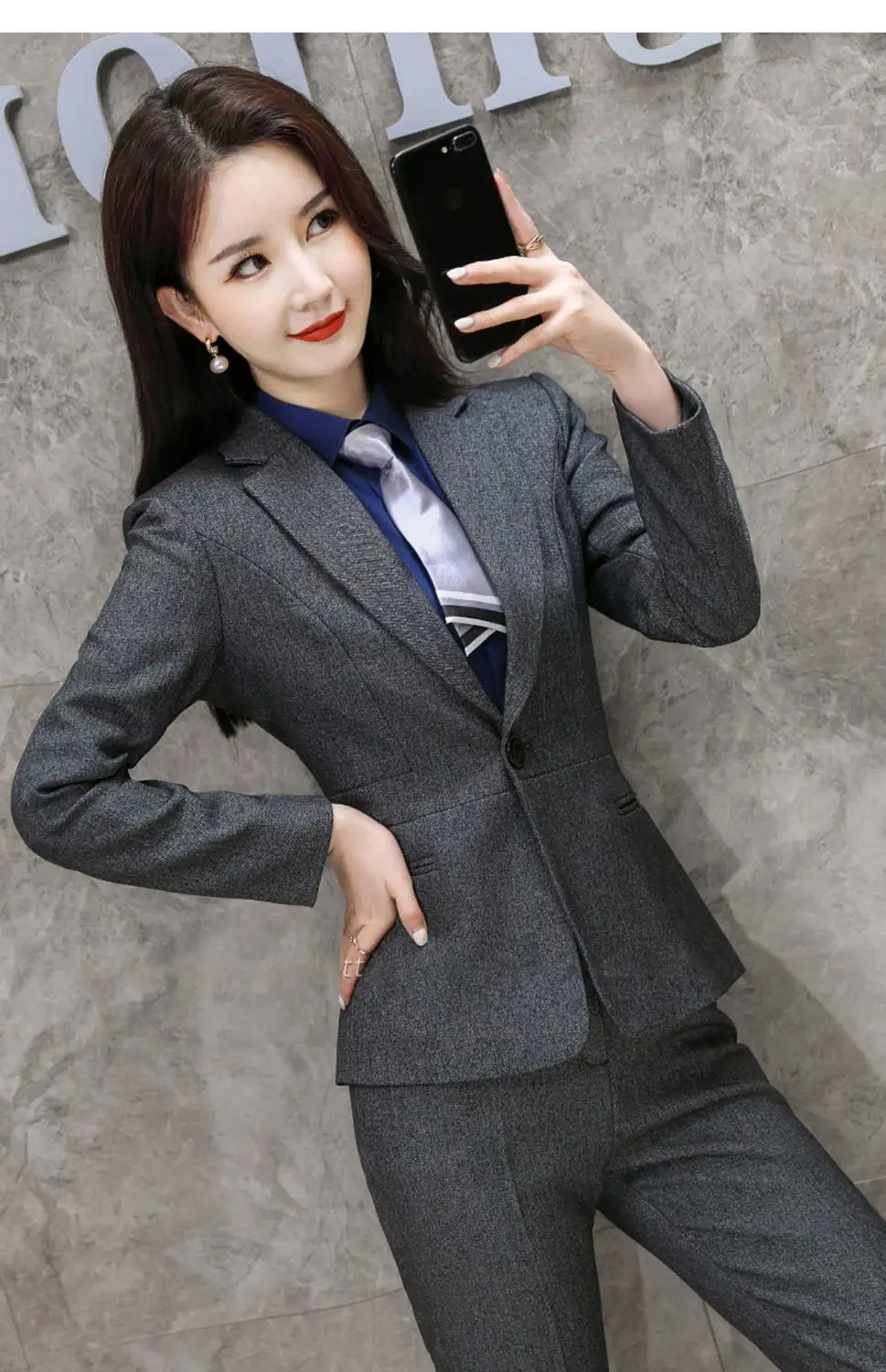 Women's Black College Suit Autumn Winter Professional Work Suit — feature 19
