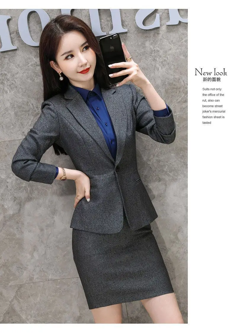 Women's Black College Suit Autumn Winter Professional Work Suit — feature 23