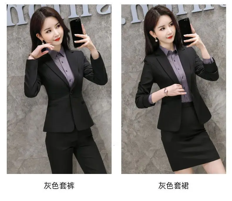 Women's Black College Suit Autumn Winter Professional Work Suit — feature 4