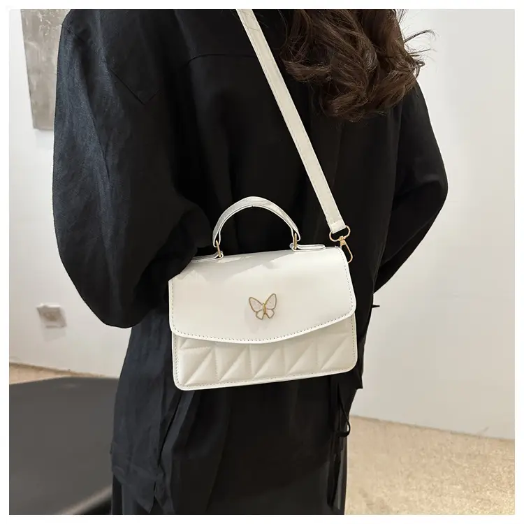 Women's Beige Quilted Shoulder Bag with Butterfly Charm — feature 12