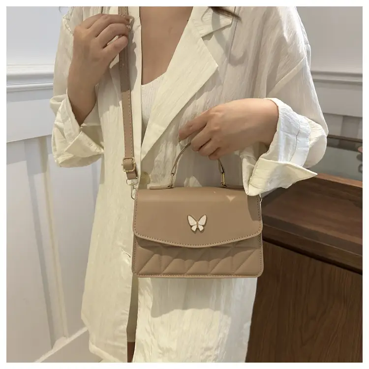 Women's Beige Quilted Shoulder Bag with Butterfly Charm — feature 16
