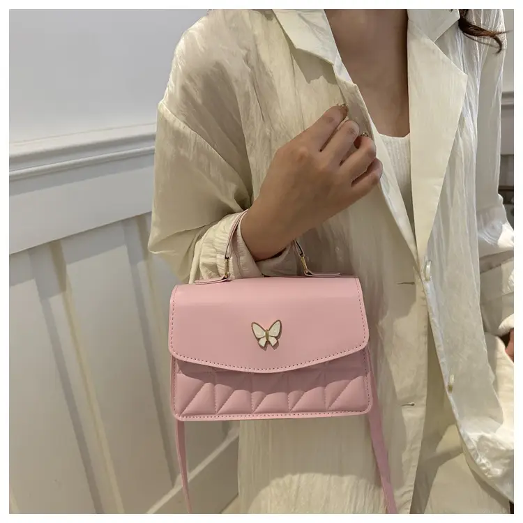 Women's Beige Quilted Shoulder Bag with Butterfly Charm — feature 19