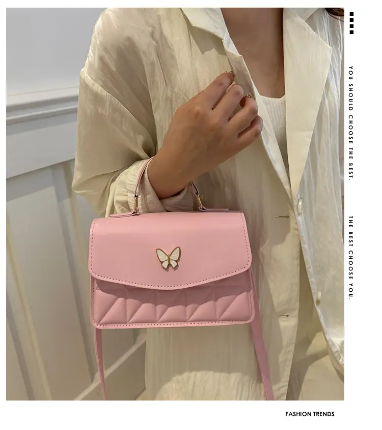 Women's Beige Quilted Shoulder Bag with Butterfly Charm — feature 2