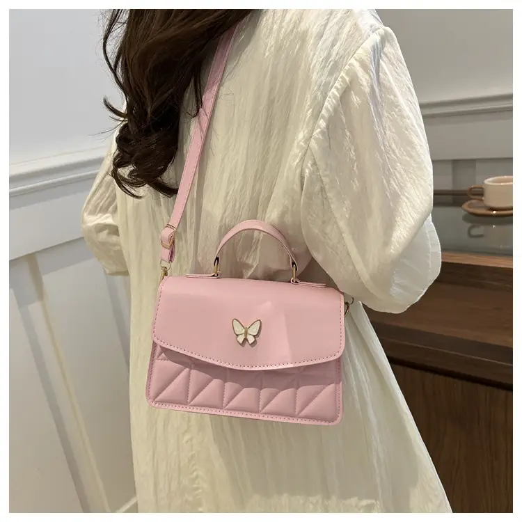 Women's Beige Quilted Shoulder Bag with Butterfly Charm — feature 20