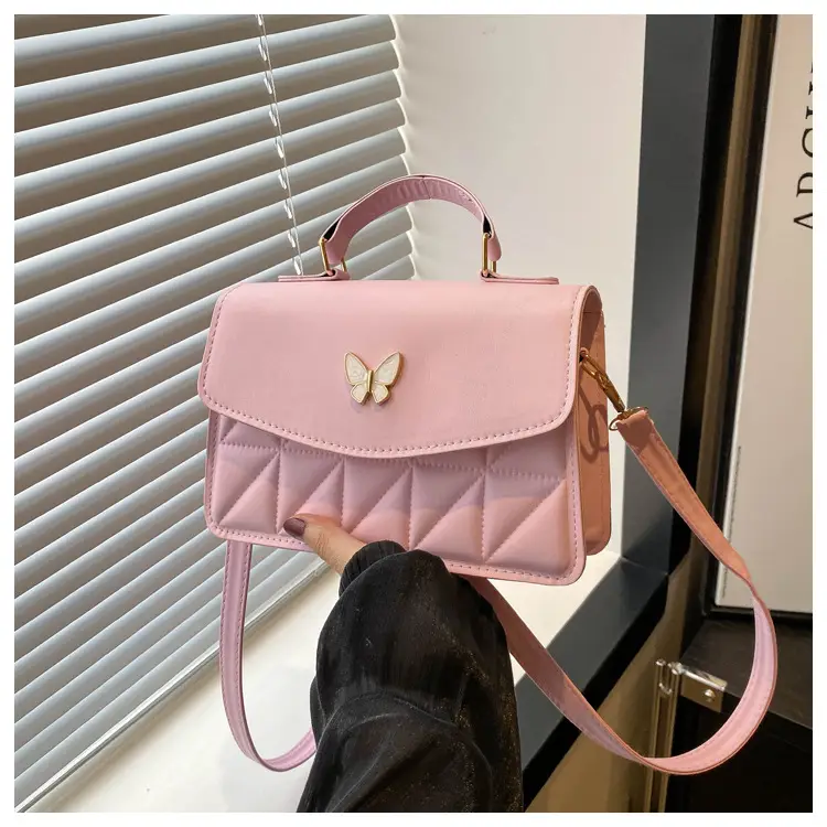 Women's Beige Quilted Shoulder Bag with Butterfly Charm - Image 4