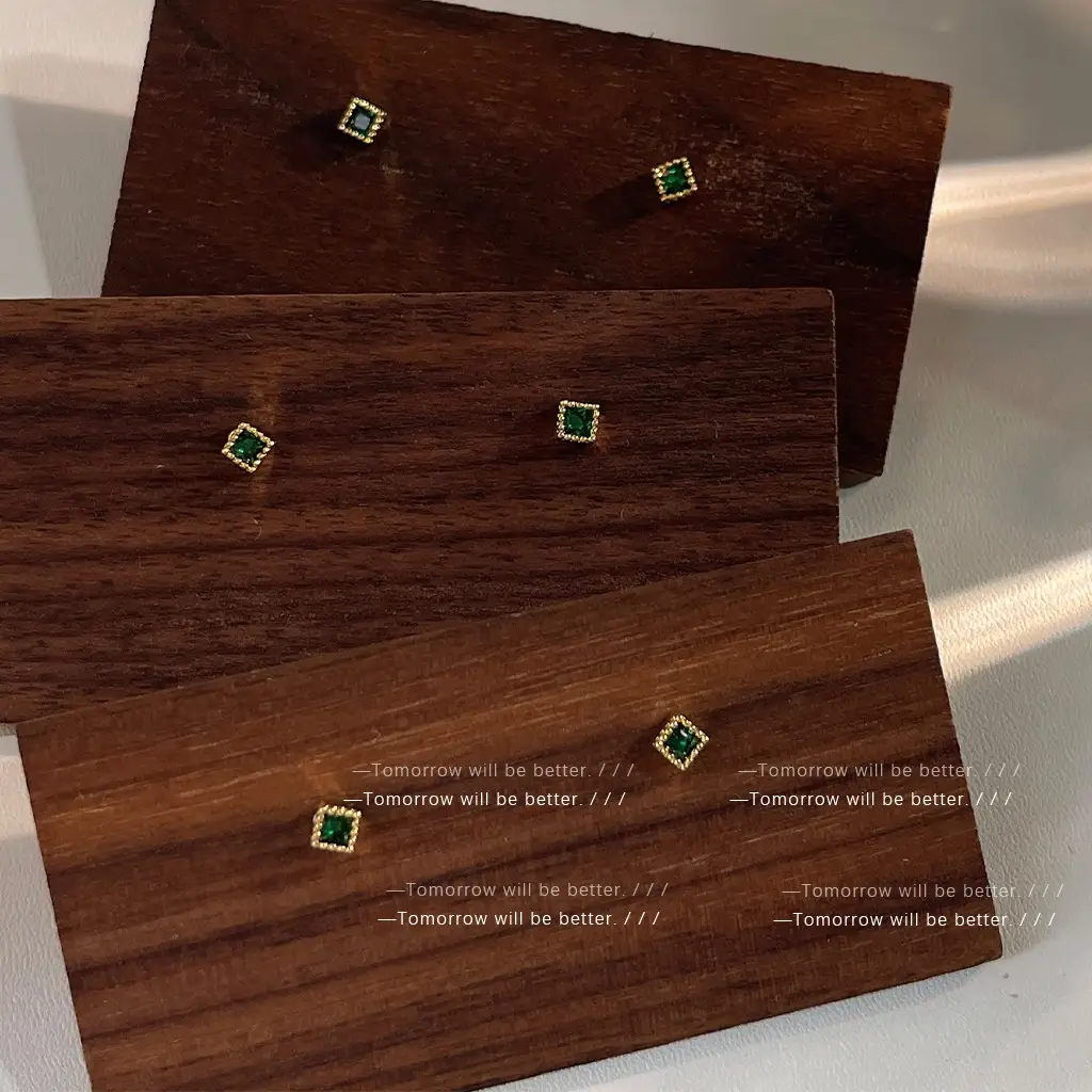 Emerald Sugar Cube Zircon Earrings for Women - Image 4