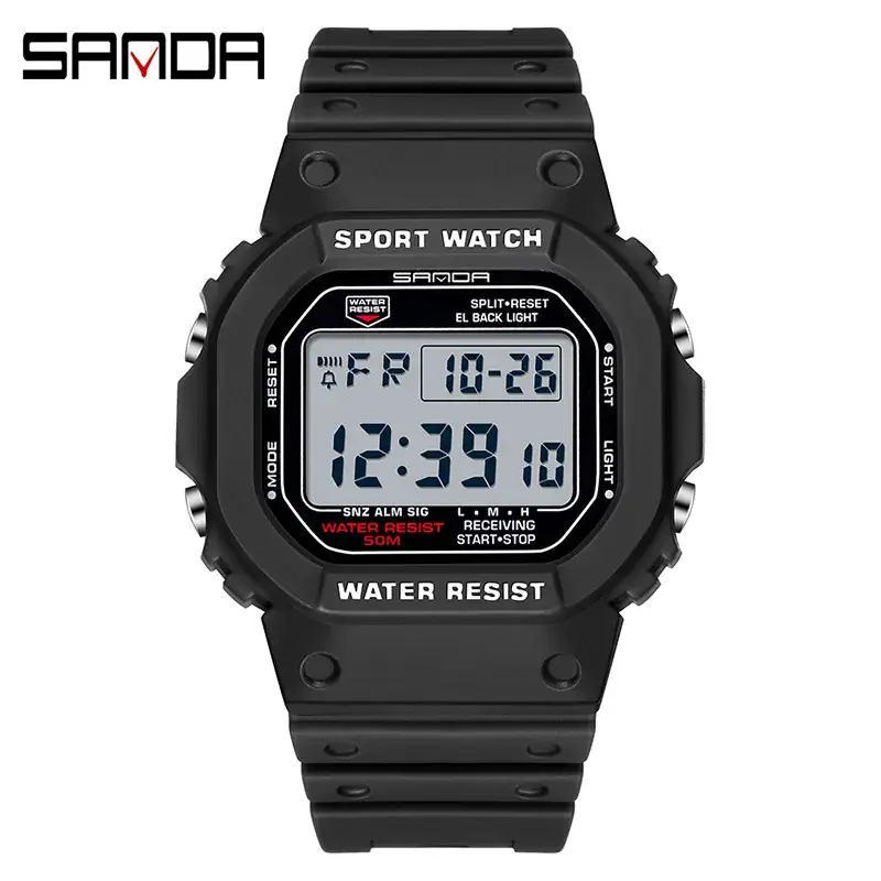 Sanda Red Digital Sport Watch Waterproof Shockproof - Image 2