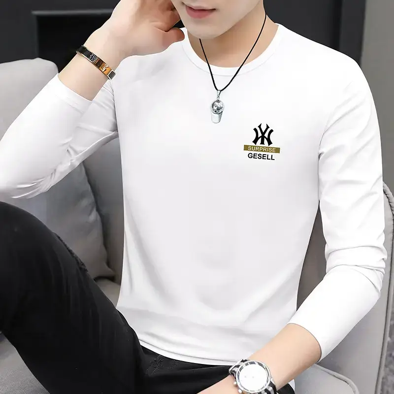 Men's White Long Sleeve T-Shirt with Logo - Image 2