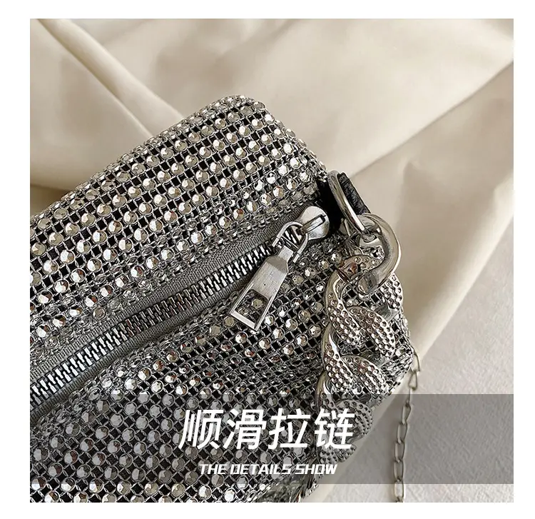 Women Rhinestone Chain Crossbody Bag Gold Plated — feature 10