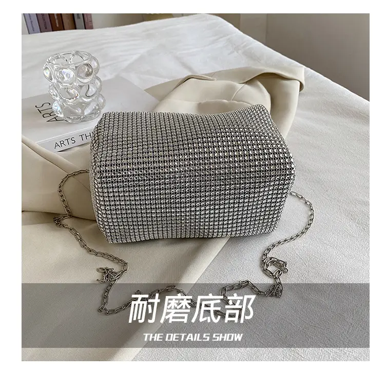 Women Rhinestone Chain Crossbody Bag Gold Plated — feature 11