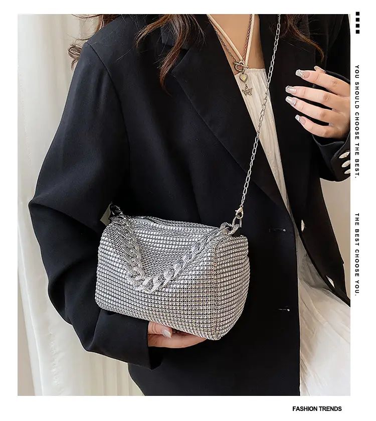 Women Rhinestone Chain Crossbody Bag Gold Plated — feature 3