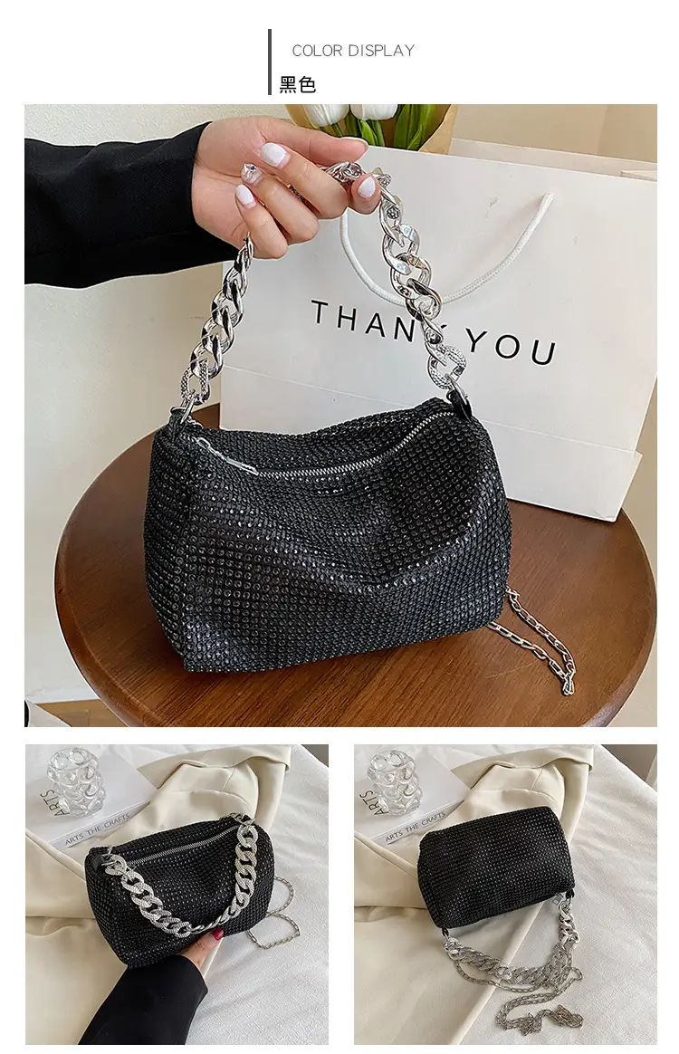Women Rhinestone Chain Crossbody Bag Gold Plated — feature 5