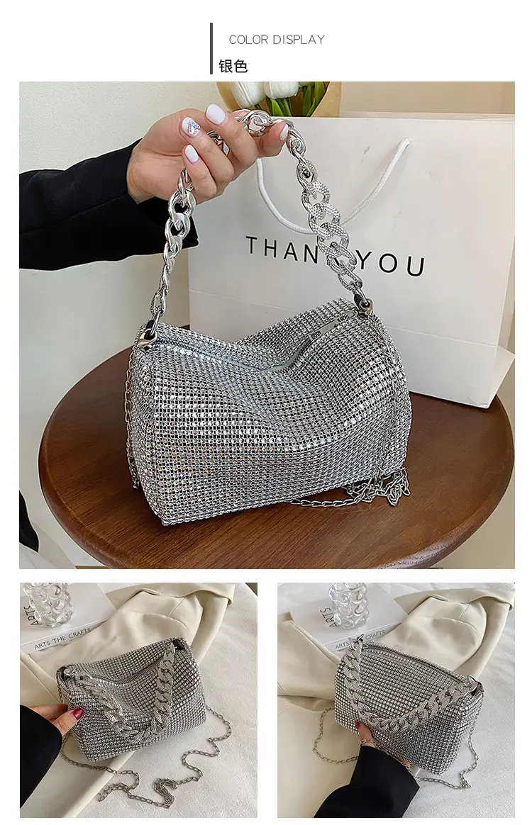 Women Rhinestone Chain Crossbody Bag Gold Plated — feature 7