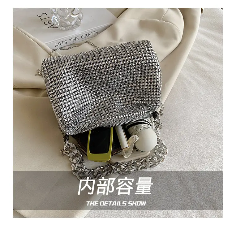 Women Rhinestone Chain Crossbody Bag Gold Plated — feature 8