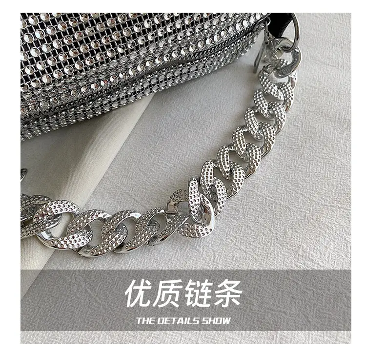 Women Rhinestone Chain Crossbody Bag Gold Plated — feature 9