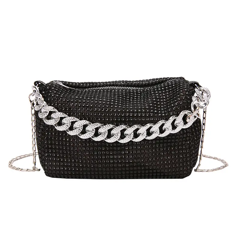 Women Rhinestone Chain Crossbody Bag Gold Plated — feature 12