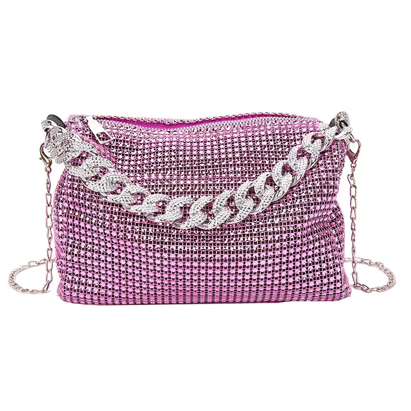 Women Rhinestone Chain Crossbody Bag Gold Plated