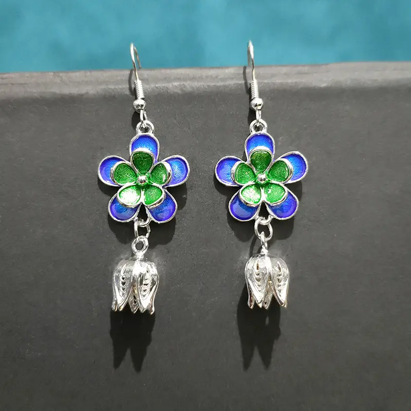 Lotus Peacock Dance Earrings Blue Green Crystal - Image 11
