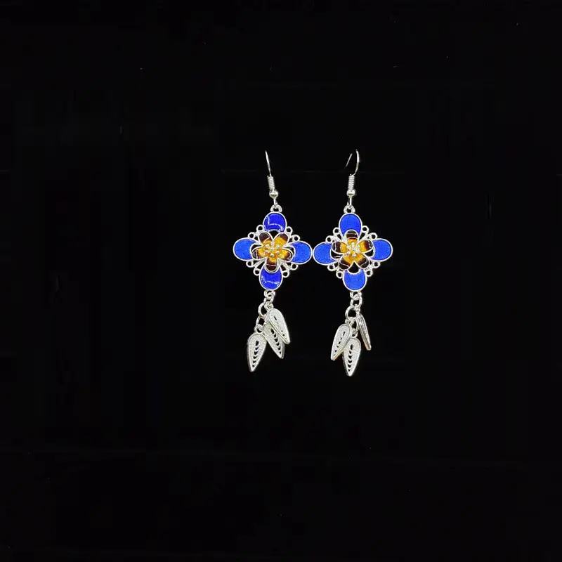 Lotus Peacock Dance Earrings Blue Green Crystal - Image 5