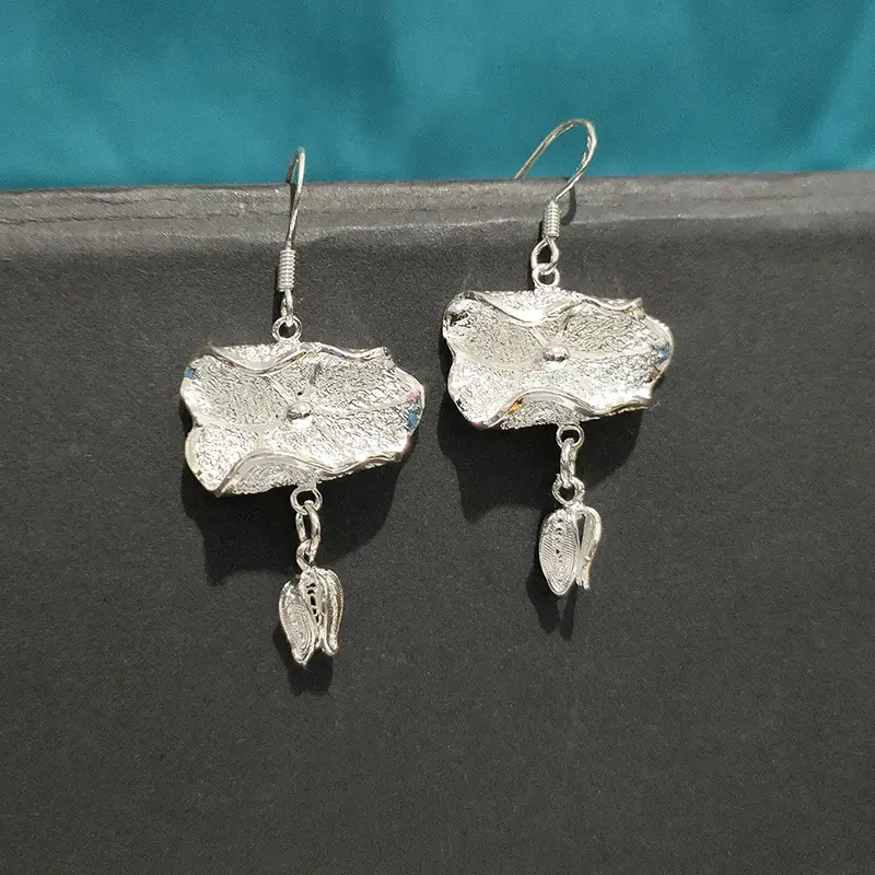 Lotus Peacock Dance Earrings Blue Green Crystal - Image 7