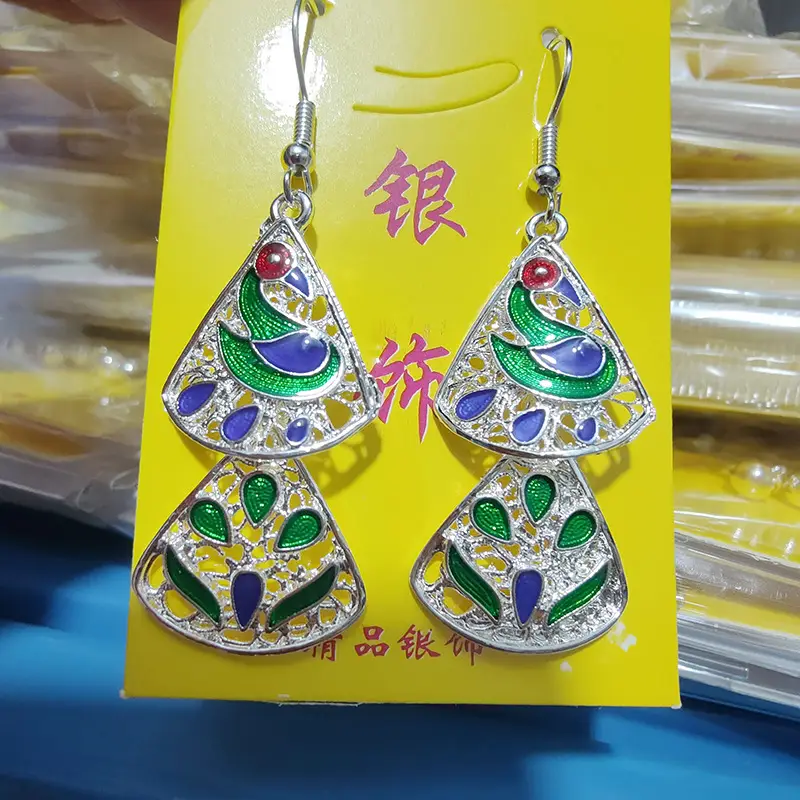 Lotus Peacock Dance Earrings Blue Green Crystal - Image 8