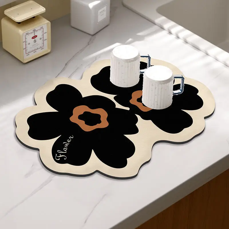 Drain Pad-Two Flowers-Black
