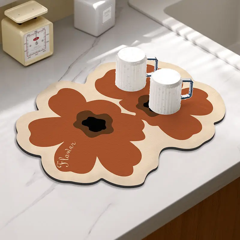 Drain Pad-Two Flowers-Brown