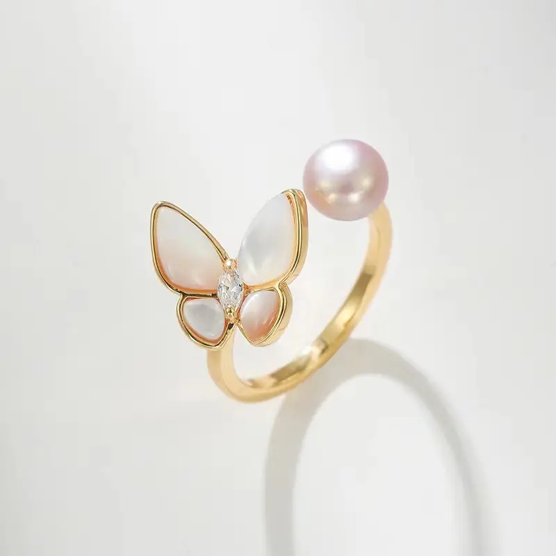 Butterfly Freshwater Pearl Bracelet Adjustable Gold - Image 4