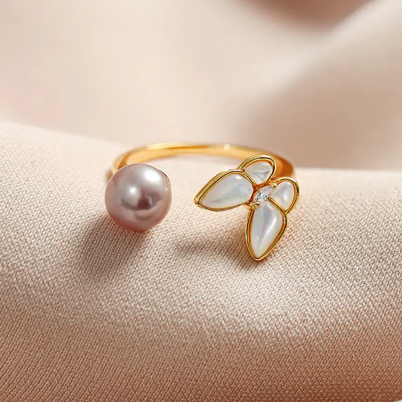 Butterfly Freshwater Pearl Bracelet Adjustable Gold - Image 6