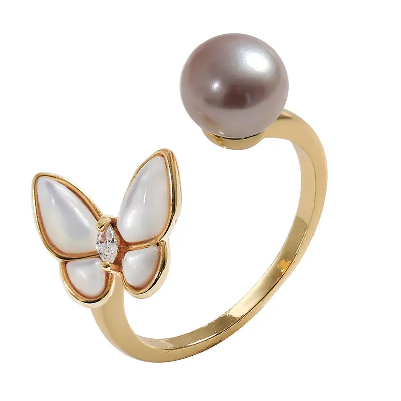 Butterfly Freshwater Pearl Bracelet Adjustable Gold - Image 7