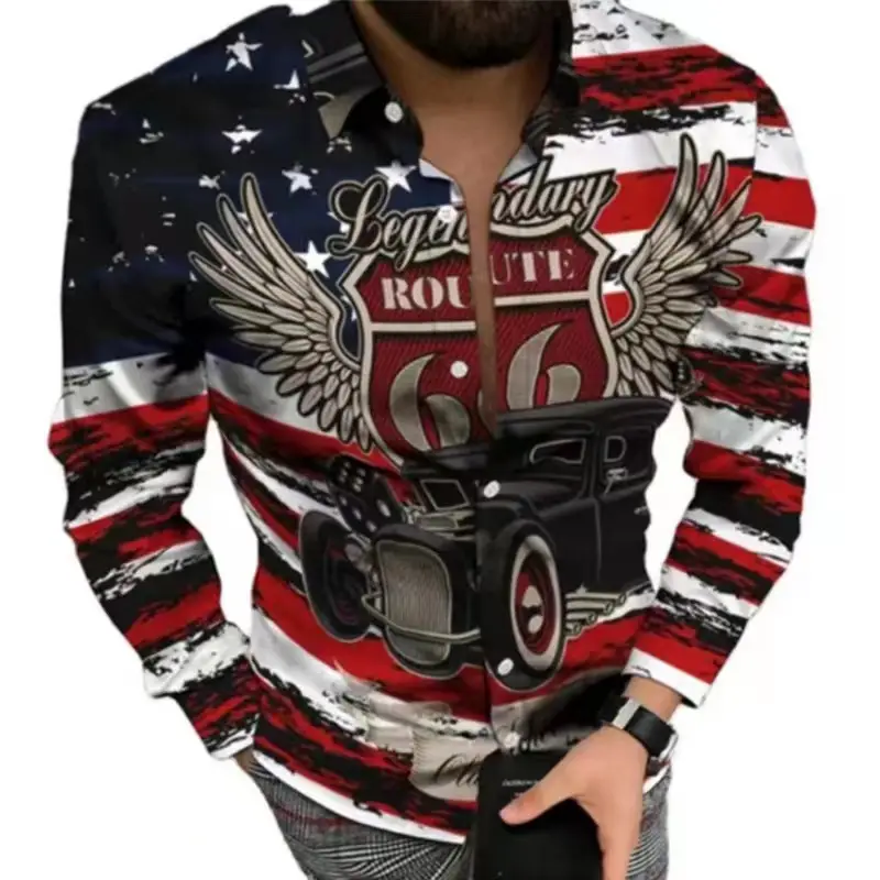 Men's 23" Printed Long Sleeve Shirt with Wings Design - Image 20