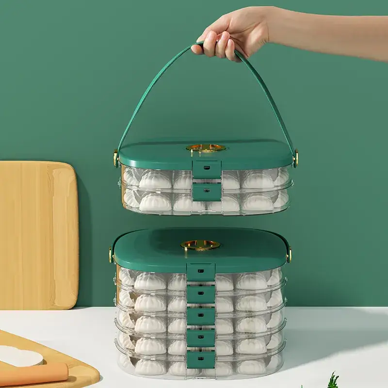 Multi-layer Frozen Dumpling Tray with Green Cover - Image 9