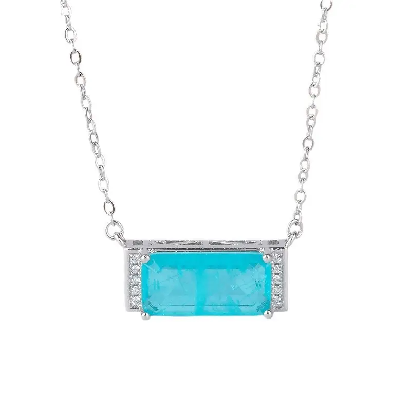 Emerald Gem Earrings with Zircon Clavicle Chain